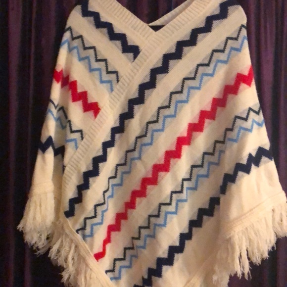 Hand made red white and blue poncho - Picture 1 of 1